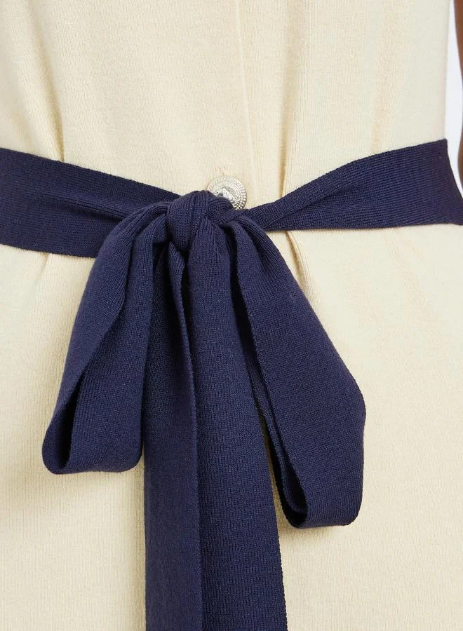 Styli Women Cream Knit Midi Dress with Contrast Trim